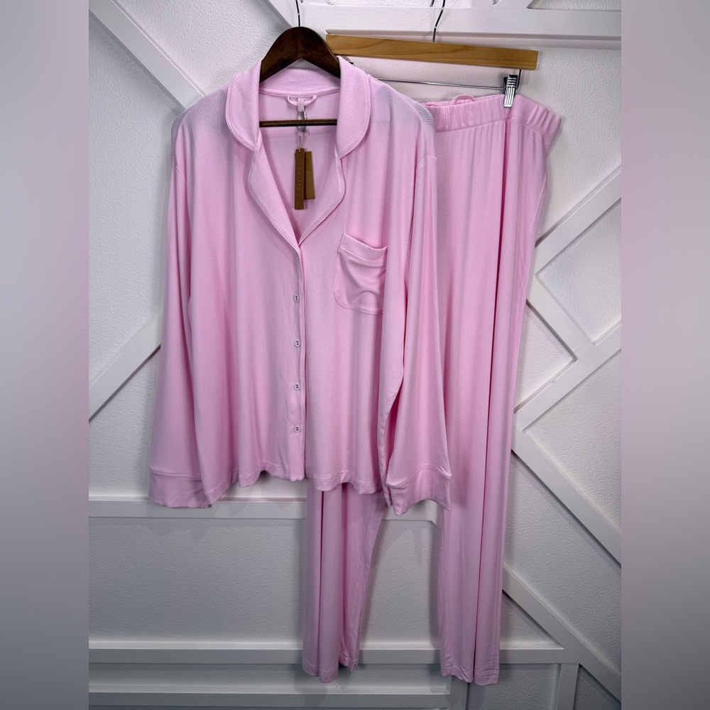 NWT Skims Soft Lounge Rib Sleep Pajama Set Pink Cherry Blossom Size 2X - Picture 2 of 16